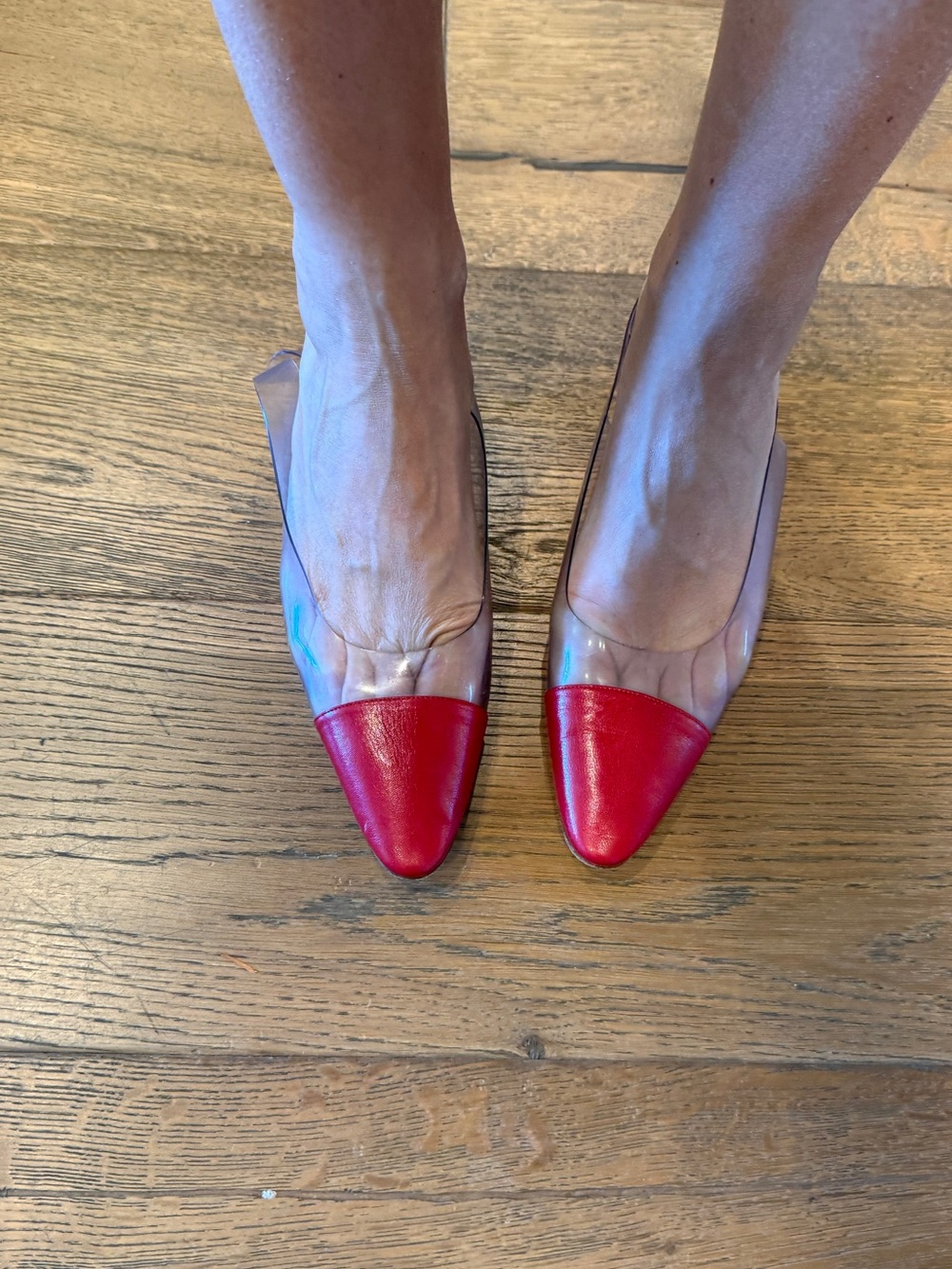 Transparent Pointed-Toe Flats with Red Cap Toe vintage made in Italy
